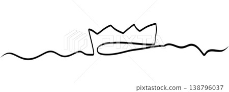 Elegant squiggle line with looping peaks that read as a tiny crown silhouette. Continuous black stroke adds royal accent for princess themes, luxury branding and playful headers on white background. Elegant squiggle line with looping peaks that read as a tiny crown silhouette. Continuous black stroke adds royal accent for princess themes, luxury branding and playful headers on white background. 138796037