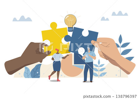 Effective teamwork, problem solving, or ways to improve, career development concept, symbol of teamwork, Business people work together to complete jigsaw puzzle in harmony. Effective teamwork, problem solving, or ways to improve, career development concept, symbol of teamwork, Business people work together to complete jigsaw puzzle in harmony. 138796397