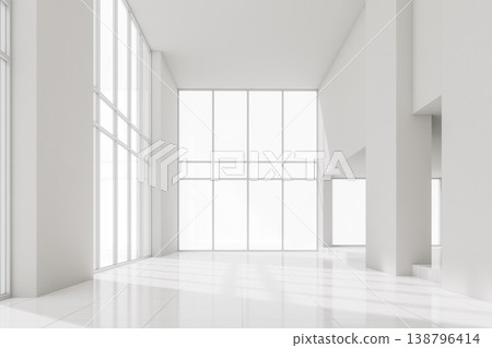 Modern minimalist empty white room with double height ceilings 3d render Modern minimalist empty white room with double height ceilings 3d render 138796414