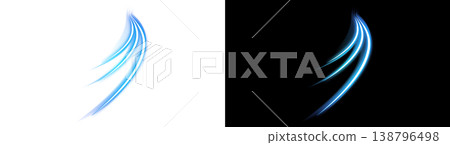 在透明和黑色背景下的藍色光線曲線 138796498