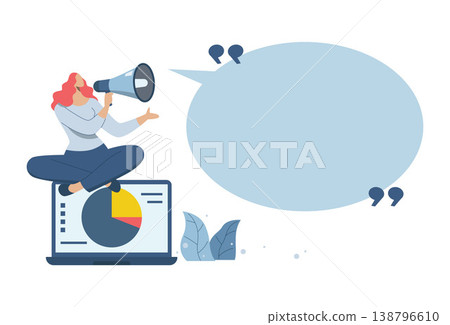 Important announcements, advertisements from company to make organization or important target groups aware. Business woman using megaphone to speech. Important announcements, advertisements from company to make organization or important target groups aware. Business woman using megaphone to speech. 138796610