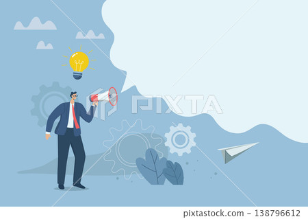 Important announcements, advertisements from company to make organization or important target groups aware. Empty space for text or talking business concept. Businessman using megaphone to speech. Important announcements, advertisements from company to make organization or important target groups aware. Empty space for text or talking business concept. Businessman using megaphone to speech. 138796612