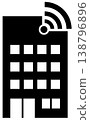 A building icon representing Wi-Fi communication (Internet, telecommunications company, black silhouette) 138796896