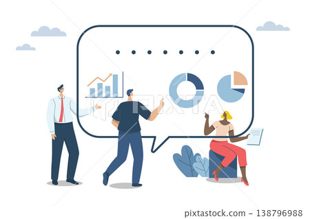 Organizational communication between co-workers, managers and teams. Productive conversation or discussion in the workplace, Communication concepts, Having fun discussions at work. Vector illustration Organizational communication between co-workers, managers and teams. Productive conversation or discussion in the workplace, Communication concepts, Having fun discussions at work. Vector illustration 138796988