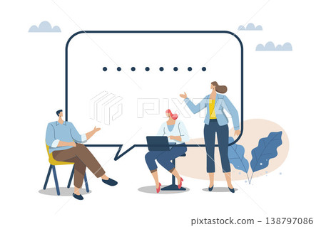 Organizational communication between co-workers, Managers and teams. Productive conversation or discussion in the workplace, Communication concepts, Having fun discussions at work. Vector illustration Organizational communication between co-workers, Managers and teams. Productive conversation or discussion in the workplace, Communication concepts, Having fun discussions at work. Vector illustration 138797086