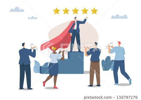 Congratulations from colleagues with clapping, Appreciation and applause for the great work, Businessman with excellent abilities have the highest quality, receive awards or 5 star ratings. Vector 138797276