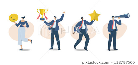 Set of business male and female in various activities, Vector illustration of cartoon men and women of different races and different shapes in work clothes with hands that grab various things. 138797500