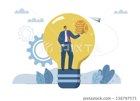 New creative ideas or new business innovations, Creativity ideas for generating income and returns or inspiration achieve to goal, Businessman in a light bulb with huge profits. Vector illustartion. New creative ideas or new business innovations, Creativity ideas for generating income and returns or inspiration achieve to goal, Businessman in a light bulb with huge profits. Vector illustartion. 138797571