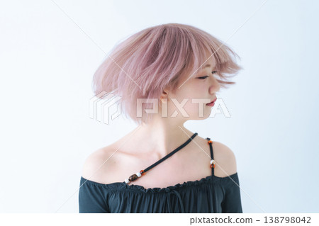 Beauty and fashion image of a woman with light-toned short bob hair. Beauty and fashion image of a woman with light-toned short bob hair. 138798042