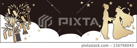 Tanabata illustration material: Silhouettes of Orihime and Hikoboshi, bamboo decorations, night sky, clouds, banner, frame, background, illustration material Tanabata illustration material: Silhouettes of Orihime and Hikoboshi, bamboo decorations, night sky, clouds, banner, frame, background, illustration material 138798043