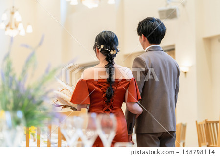 婚禮上，新郎新娘進入宴會廳時的背影。 138798114