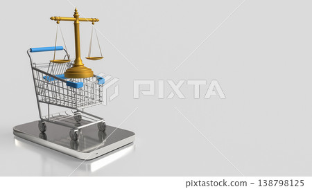 Online Shopping Legal Balance Concept With Scales And Digital Cart 3d render. Online Shopping Legal Balance Concept With Scales And Digital Cart 3d render. 138798125