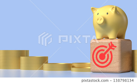 Golden Piggy Bank on Growth Coins Financial Investment Concept 3d render. Golden Piggy Bank on Growth Coins Financial Investment Concept 3d render. 138798134