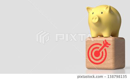 Golden Piggy Bank on Target Block Financial Goal Concept 3d render. 138798135