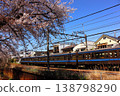 An inbound Seibu Shinjuku Line train passing through a row of cherry trees near Musashi-Seki Station in spring (8) 138798290