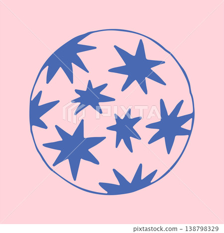 Hand drawn vector illustration of a ceramic plate decorated with various star shapes. Blue doodle graphic of a dinnerware item for kitchen interior or home decor projects 138798329
