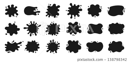 Liquid shapes frames uneven wavy silhouettes set fluid puddles splashes drops stains text background Liquid shapes frames uneven wavy silhouettes set fluid puddles splashes drops stains text background 138798342