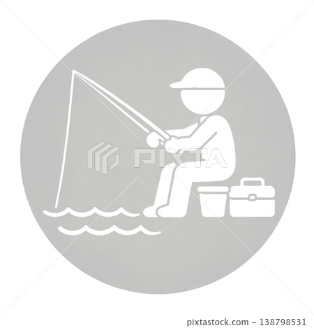 描繪有人在釣魚的象形圖。 描繪有人在釣魚的象形圖。 138798531