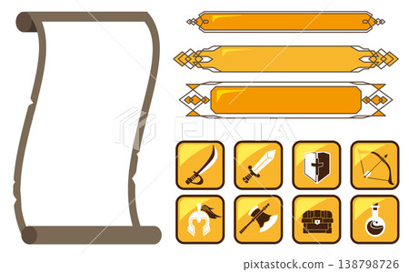 Cute fantasy game icon set, pop RPG materials. Cute fantasy game icon set, pop RPG materials. 138798726