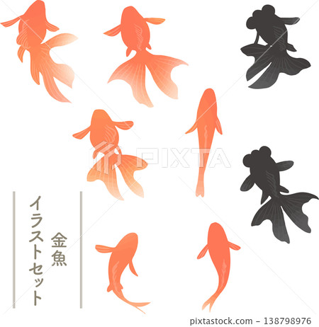 A set of goldfish illustrations viewed from above (vector) | Japanese-style materials usable for ornamental fish and pond layouts A set of goldfish illustrations viewed from above (vector) | Japanese-style materials usable for ornamental fish and pond layouts 138798976