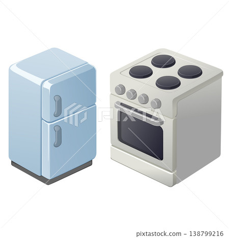 isometric 3d counter stove and refrigerator fridge 138799216