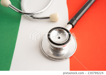 Stethoscope on Italy flag, business and finance. Stethoscope on Italy flag, business and finance. 138799224