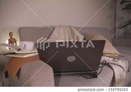 Cozy home study area with laptop and coffee Cozy home study area with laptop and coffee 138799283
