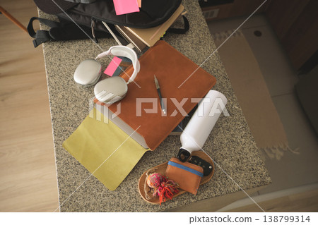 Student desk with items for studying and learning concepts 138799314