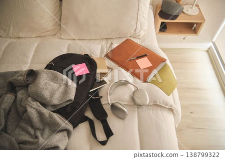 Student preparing for study with backpack and gadgets Student preparing for study with backpack and gadgets 138799322