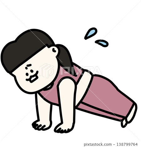 A woman in workout clothes struggles with push-ups. 138799764