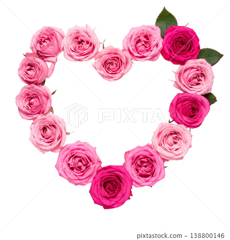 由粉紅色玫瑰花組成的心形相框 138800146