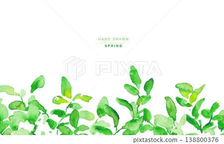 Watercolor painting. Watercolor-style illustration of fresh green leaves. Green leaf vector frame. 138800376