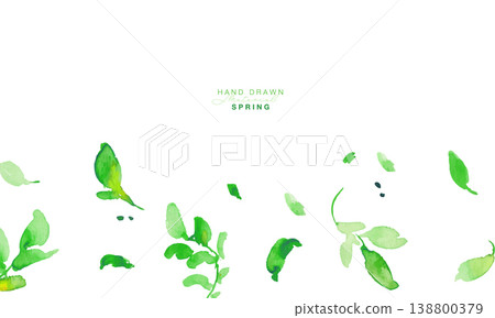 水彩畫。水彩風格的鮮嫩綠葉插畫。綠葉矢量邊框。 水彩畫。水彩風格的鮮嫩綠葉插畫。綠葉矢量邊框。 138800379