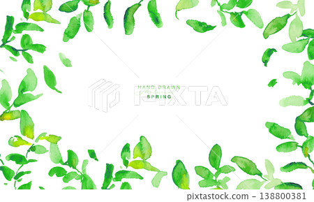 水彩畫。水彩風格的鮮嫩綠葉插畫。綠葉矢量邊框。 水彩畫。水彩風格的鮮嫩綠葉插畫。綠葉矢量邊框。 138800381