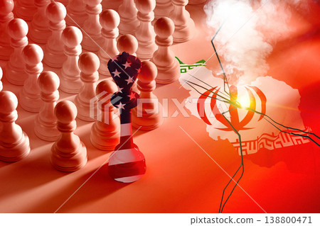 Conflict in Iran and USA linked to oil tensions in 2026 with strategic movements on a board 138800471