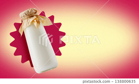 Milk bottle with lactose gluten free label on colorful background Milk bottle with lactose gluten free label on colorful background 138800635