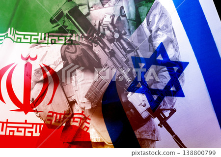 Conflict between Iran and USA over oil in 2026 with military presence and national flags Conflict between Iran and USA over oil in 2026 with military presence and national flags 138800799