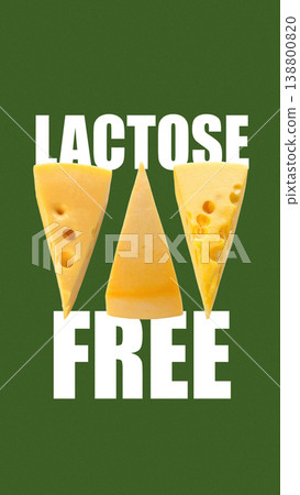Lactose gluten free cheese on a green background with bold text Lactose gluten free cheese on a green background with bold text 138800820