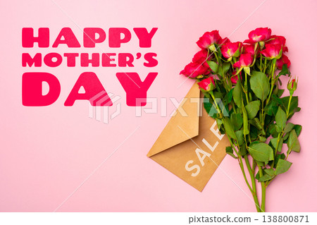 Happy Mother Day celebration on May 10 with roses and an envelope on a pink background Happy Mother Day celebration on May 10 with roses and an envelope on a pink background 138800871