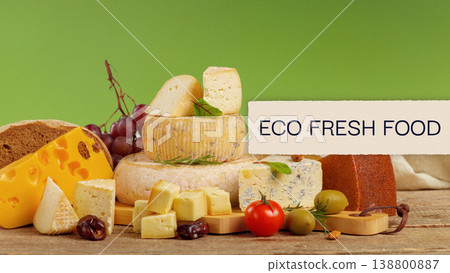 Selection of lactose gluten free cheese and breads on a wooden board with fresh food items Selection of lactose gluten free cheese and breads on a wooden board with fresh food items 138800887