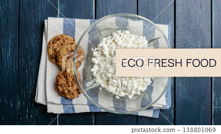 Lactose and gluten free food with cookies and cheese on a blue wooden table Lactose and gluten free food with cookies and cheese on a blue wooden table 138801069