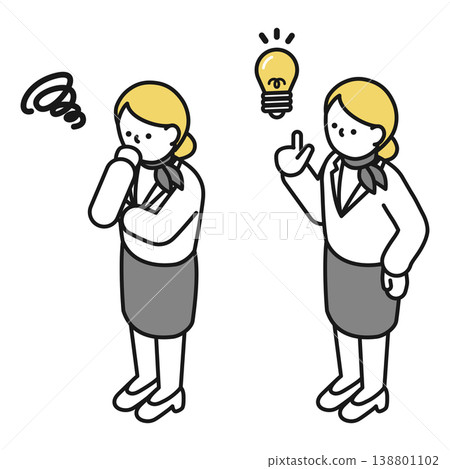 Isometric illustration: Woman coming up with an idea / Thinking woman (cabin attendant) Isometric illustration: Woman coming up with an idea / Thinking woman (cabin attendant) 138801102