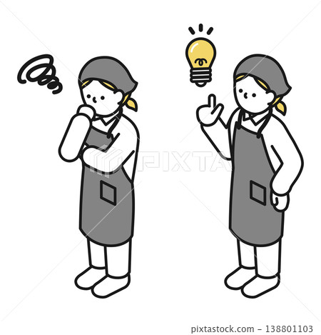 Isometric illustration: Woman coming up with an idea / Thinking woman (supermarket employee) Isometric illustration: Woman coming up with an idea / Thinking woman (supermarket employee) 138801103