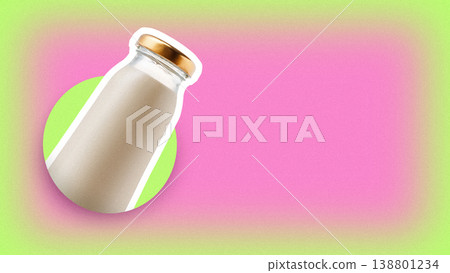 Lactose and gluten free milk in a bottle on a bright background in a simple display Lactose and gluten free milk in a bottle on a bright background in a simple display 138801234
