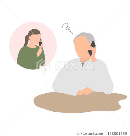 An illustration of a family member calling to ask for advice because they are worried about an elderly person. An illustration of a family member calling to ask for advice because they are worried about an elderly person. 138801289