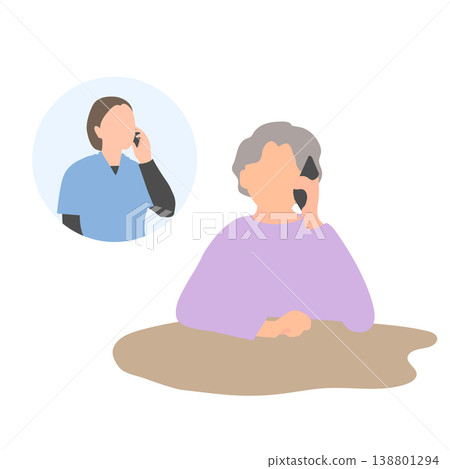 Illustration of an elderly woman consulting someone on the phone. Illustration of an elderly woman consulting someone on the phone. 138801294