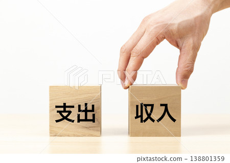 A hand selects a block labeled "Income" A hand selects a block labeled "Income" 138801359