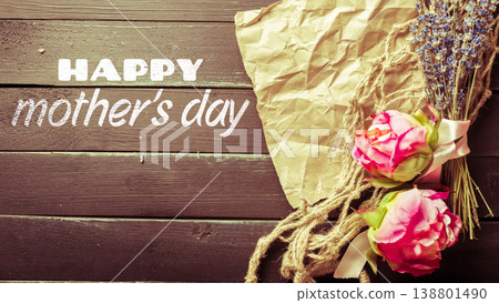 Happy Mother Day celebration with flowers and paper on May 10 Happy Mother Day celebration with flowers and paper on May 10 138801490