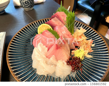 Assorted sashimi, viewed from a slightly elevated angle. Assorted sashimi, viewed from a slightly elevated angle. 138801592