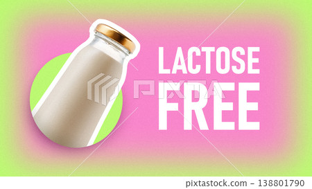 Lactose free product shown with a bottle and bright background in a simple display Lactose free product shown with a bottle and bright background in a simple display 138801790